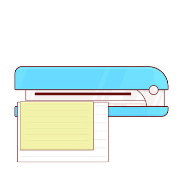 Cute blue stapler stapling papers cartoon illustration