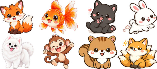 Fototapeta premium Cute Animals Vector Sticker Collection Set