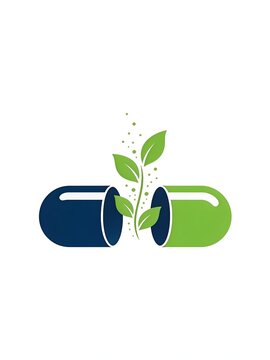 Opened Medical Capsule with Sprouting Plant Spores Vector Icon