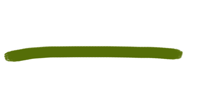 Olive green brush stroke, textured paint smear on white background, horizontal artistic line for graphic design and underlining