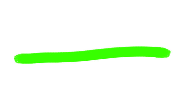 Neon green marker stroke on white background, vibrant lime highlighter line, hand drawn felt tip brush smear for correction or emphasis