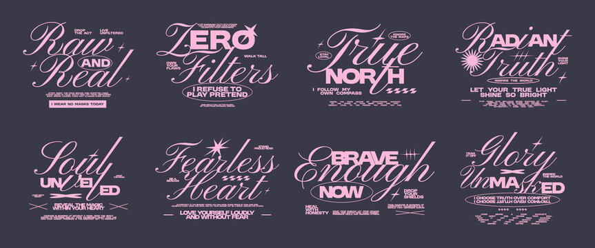 Aesthetic typography quote bundle for t-shirt print, Lettering t-shirt design bundle, Motivation quotes collection, poster design set, Pink modern retro style, Vector art graphic tees clothing brand.