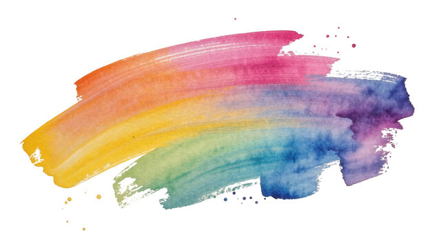 Abstract rainbow watercolor brush stroke, isolated on transparent background