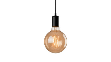 Edison light bulb with black socket and filament, isolated on transparent background