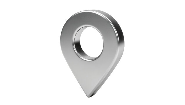 Shiny metallic 3D map pin location marker, isolated on transparent background