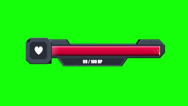 Sci fi game health bar filling up with red liquid on green screen background
