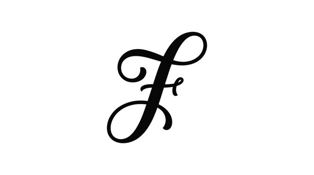 Elegant cursive letter f black silhouette against a white background silhouette
