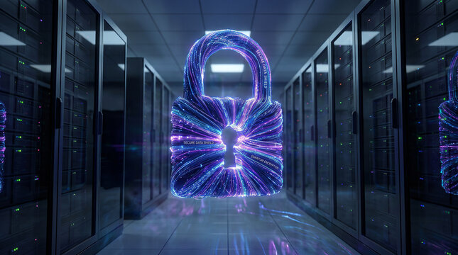 Digital Holographic Padlock Floating in Data Center Server Room for Quantum Security