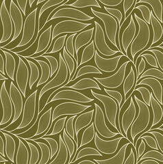 Obraz premium Hand drawn tropical line leaf seamless pattern. 