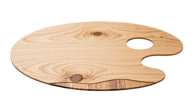 Oval wooden artist s palette with thumb hole, isolated on transparent background