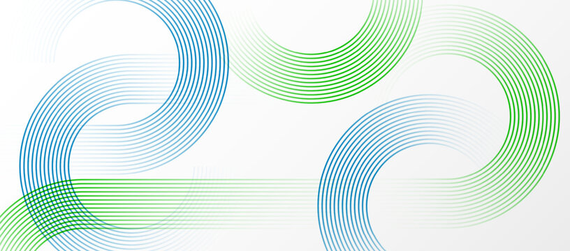 Abstract blue and green wave background with circular lines