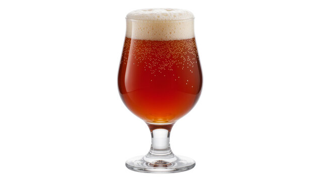 Amber ale beer with frothy head in tulip glass, isolated on transparent background