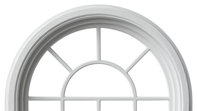 White arched window frame with multiple panes, isolated on transparent background