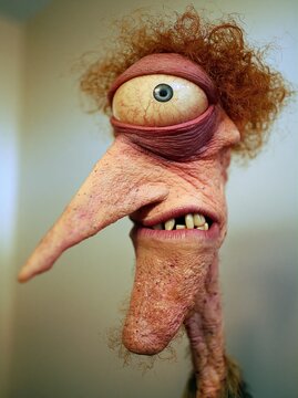 Bizarre creature with bloodshot eye and scraggly hair