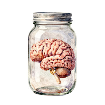 Human brain preserved inside a glass jar with a metal lid