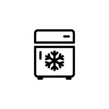 Black and white refrigerator icon with a snowflake symbol