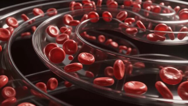 Microscopic view of red blood cells flowing through arteries and veins blood circulation medical animation