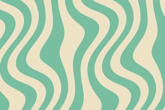 Groovy retro trippy squiggle background, cream mint 70s psychedelic wavy abstract wallpaper with copy space