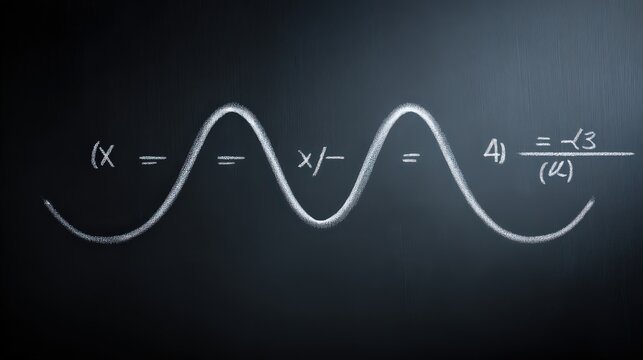 Sinusoidal Wave with Chalk Math Equations on Blackboard