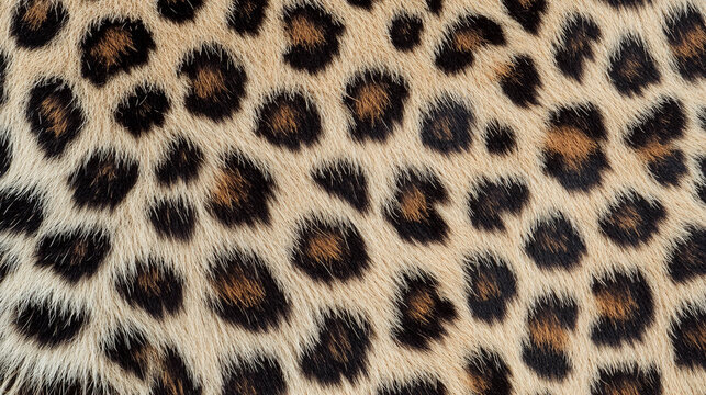 Realistic Leopard Fur Pattern with Black and Brown Rosette Spots, Animal Print Background