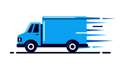 Blue delivery truck with motion lines, isolated on transparent background © iPNG