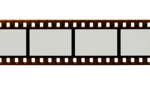 Brown film strip with blank frames, isolated on transparent background