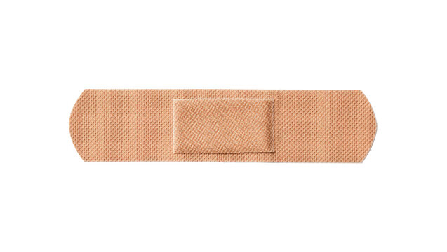 Tan adhesive bandage with gauze pad, isolated on transparent background