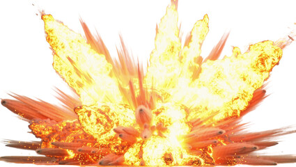 Intense fiery explosion with bright orange and yellow flames, isolated on transparent background © iPNG