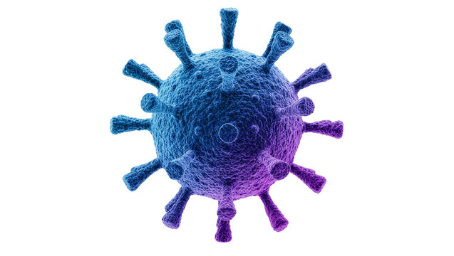 Blue and purple textured virus particle, isolated on transparent background