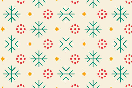 Winter snowflake and christmas seamless pattern vector background. Festive holiday seasonal texture with stars and dots for wrapping paper and textile design.