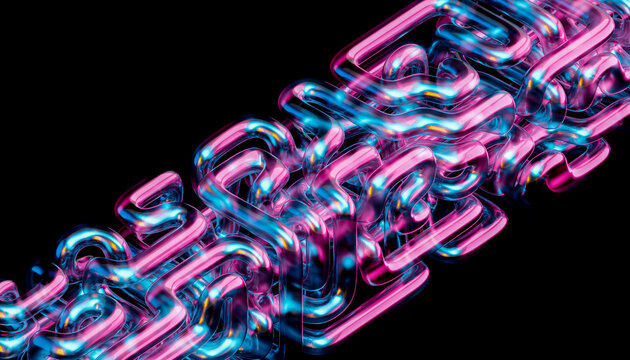 3D Ribbon Cube Geometric Technology Structure Pink Cyan Neon Light