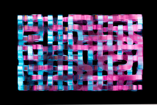 3D Metallic Ribbon Form Neon Abstract Structure Pink Cyan Reflection