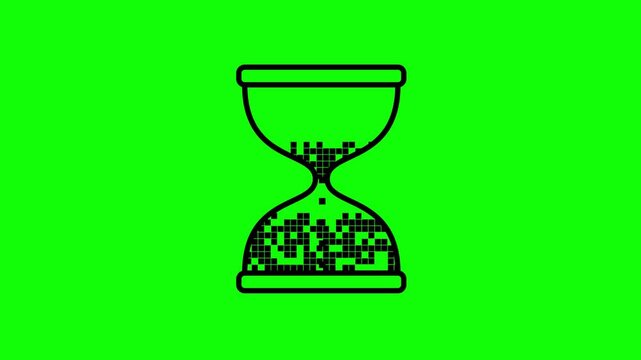 Minimalist hourglass icons with pixel sand on green screen