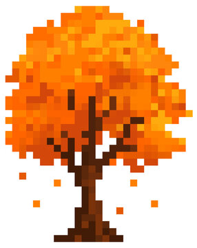 Pixel art autumn tree with orange foliage