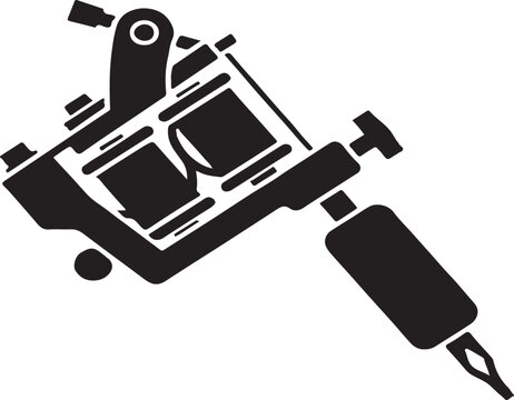 Professional tattoo machine silhouette icon isolated on white background for body art studio and tattoo design projects