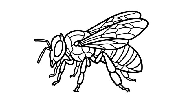 Detailed honeybee line art illustration for coloring book