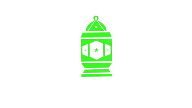 Green Islamic Lantern Icon for Ramadan Kareem and Eid Mubarak Celebration Minimalist Fanous Illustration on White Background