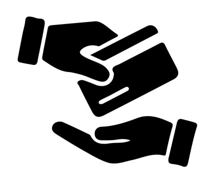 Credit card handover payment icon with giving and receiving hands vector