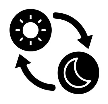 Day and night cycle icon with sun moon and rotation arrows vector silhouette