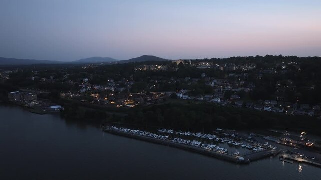 Establishing shot of Newburgh, New York. Shot at night in The Hudson Valley.