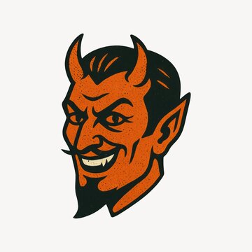 Vintage devil head illustration.