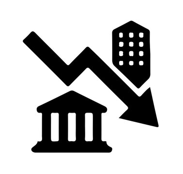 Real estate property value decline and bank failure graph silhouette