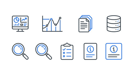 Obraz premium Set of thin line business and data analysis icons.