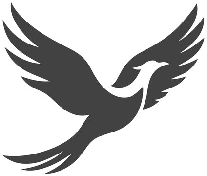 Charcoal elegant flying phoenix bird or firebird silhouette icon isolated on transparent PNG background