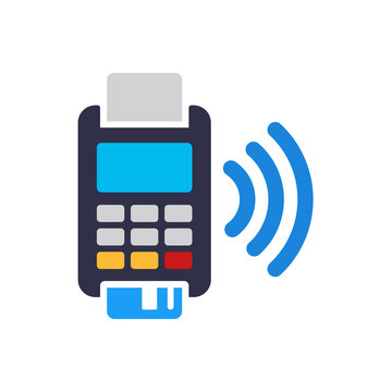 Contactless Payment Terminal Icon With Wireless Signal And Card Slot For NFC Cashless Transactions And Retail