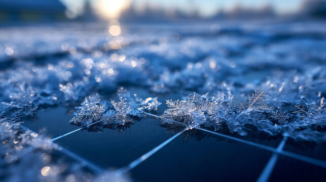 Snow and Frost Covering Solar Panel in Winter