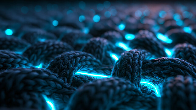 Smart Textile Fabric Glowing with Futuristic Blue Light