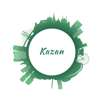 Kazan skyline with colorful buildings. Circular style. Stock vector illustration.