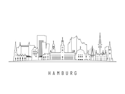 Detailed Hamburg skyline vector illustration. Hamburg buildings in line art style, perfect for modern designs.