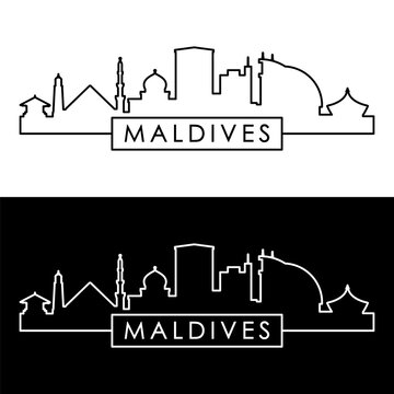 Maldives skyline. Linear style. Single line. Editable vector file.